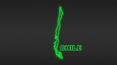 Neon Chile Map Outline Futuristic Digital Glow Halftone Illustration