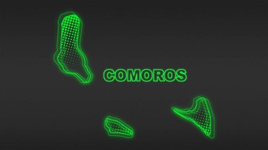 Neon Comoros Map Outline Futuristic Digital Glow Halftone Illustration