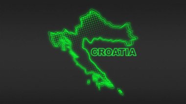 Neon Croatia Map Outline Futuristic Digital Glow Halftone Illustration