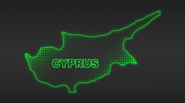 Neon Cyprus Map Outline Futuristic Digital Glow Halftone Illustration