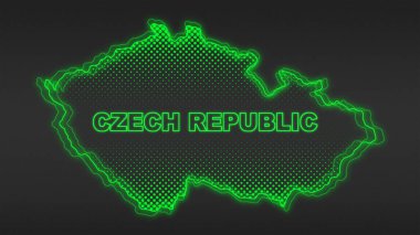 Neon Çek Cumhuriyeti Haritası Fütürist Dijital Işıltı Yarıtonlama İllüstrasyonu