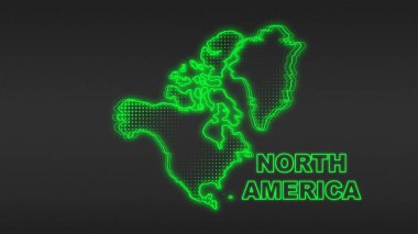 Neon Yeşil Kuzey Amerika Haritası Fütürist Dijital Işıltı Yarıtonlama İllüstrasyonu