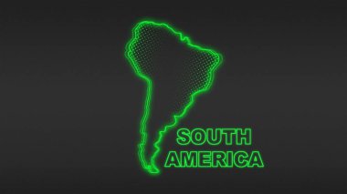 Neon Güney Amerika Haritası Fütürist Dijital Işıltı Yarıtonlama İllüstrasyonu