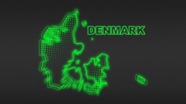 Neon Danimarka Haritası Fütüristik Dijital Parıltı YarıTonlama İllüstrasyonu