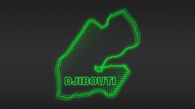 Neon Djibouti Map Outline Futuristic Digital Glow Halftone Illustration