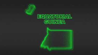Neon Equatorial Guinea Map Outline Futuristic Digital Glow Halftone Illustration