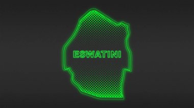 Neon Eswatini Map Outline Futuristic Digital Glow Halftone Illustration