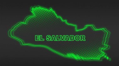 Neon El Salvador Haritası Fütürist Dijital Parıltı YarıTonlama İllüstrasyonu