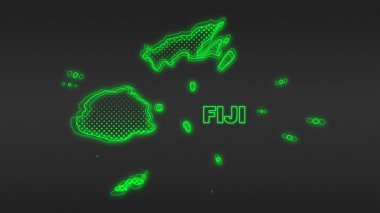 Neon Fiji Map Outline Futuristic Digital Glow Halftone Illustration