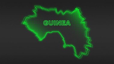 Neon Guinea Map Outline Futuristic Digital Glow Halftone Illustration