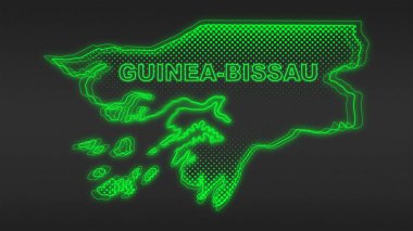 Neon Guinea-Bissau Map Outline Futuristic Digital Glow Halftone Illustration