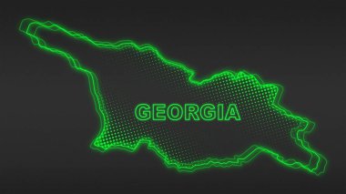 Neon Georgia Haritası Fütürist Dijital Işıltı YarıTonlama İllüstrasyonu