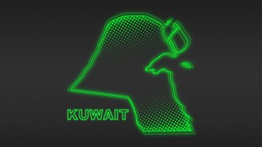 Neon Kuwait Map Outline Futuristic Digital Glow Halftone Illustration
