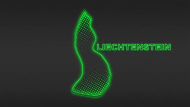 Neon Liechtenstein Map Outline Futuristic Digital Glow Halftone Illustration