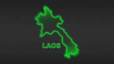 Neon Laos Map Outline Futuristic Digital Glow Halftone Illustration