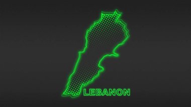 Neon Lebanon Map Outline Futuristic Digital Glow Halftone Illustration