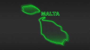 Neon Malta Map Outline Futuristic Digital Glow Halftone Illustration