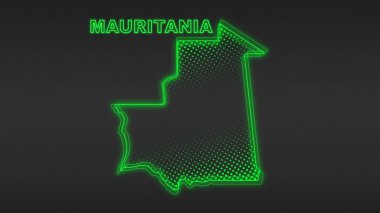 Neon Mauritania Map Outline Futuristic Digital Glow Halftone Illustration