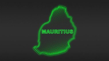 Neon Mauritius Map Outline Futuristic Digital Glow Halftone Illustration