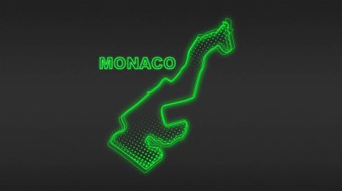 Neon Monako Haritası Fütürist Dijital Parıltı YarıTonlama İllüstrasyonu