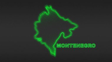 Neon Montenegro Map Outline Futuristic Digital Glow Halftone Illustration