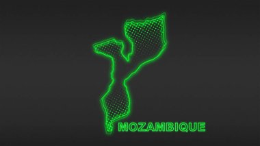 Neon Mozambique Map Outline Futuristic Digital Glow Halftone Illustration