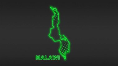 Neon Malawi Haritası Fütürist Dijital Parıltı YarıTonlama İllüstrasyonu