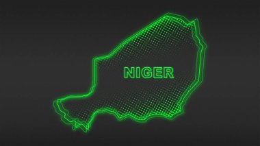 Neon Nijer Haritası Fütürist Dijital Işıltı Yarıton İllüstrasyonu
