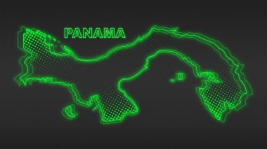Neon Panama Haritası Fütürist Dijital Işıltı YarıTonlama İllüstrasyonu