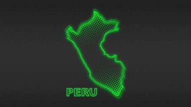 Neon Peru Haritası Taslak Fütüristik Dijital Parıltı YarıTonlama İllüstrasyonu