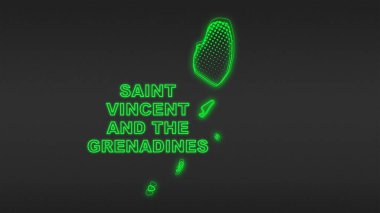 Neon Saint Vincent And The Grenadines Map Outline Futuristic Digital Glow Halftone Illustration