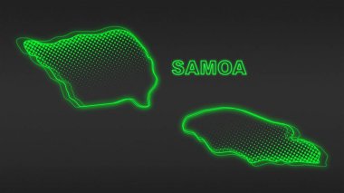 Neon Samoa Map Outline Futuristic Digital Glow Halftone Illustration