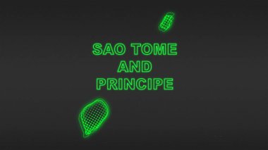 Neon Sao Tome and Principe Map Outline Futuristic Digital Glow Halftone Illustration