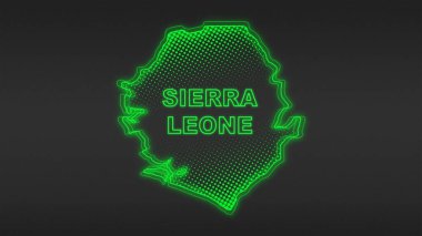 Neon Sierra Leone Map Outline Futuristic Digital Glow Halftone Illustration