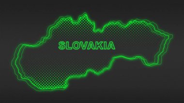 Neon Slovakia Map Outline Futuristic Digital Glow Halftone Illustration