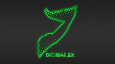 Neon Somalia Map Outline Futuristic Digital Glow Halftone Illustration