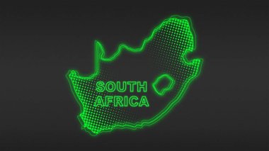 Neon South Africa Map Outline Futuristic Digital Glow Halftone Illustration