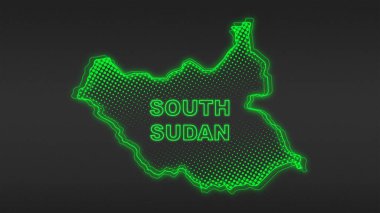 Neon Güney Sudan Haritası Taslak Fütüristik Dijital Parıltı YarıTonlama İllüstrasyonu