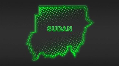 Neon Sudan Haritası Fütürist Dijital Işıltı Yarıton İllüstrasyonu