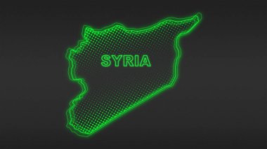 Neon Suriye Haritası Fütürist Dijital Işıltı Yarıton İllüstrasyonu