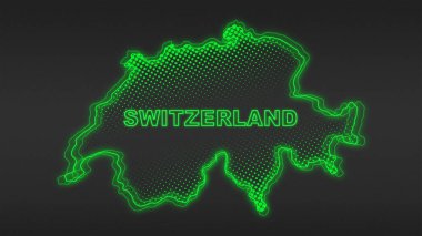 Neon Switzerland Map Outline Futuristic Digital Glow Halftone Illustration