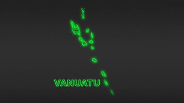 Neon Vanuatu Map Outline Futuristic Digital Glow Halftone Illustration
