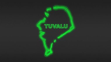 Neon Tuvalu Map Outline Futuristic Digital Glow Halftone Illustration