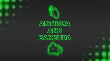 Neon Antigua and Barbuda Map Outline Futuristic Digital Glow Halftone Illustration