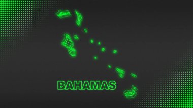 Neon Bahamas Map Outline Futuristic Digital Glow Halftone Illustration