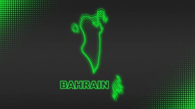 Neon Bahrain Map Outline Futuristic Digital Glow Halftone Illustration