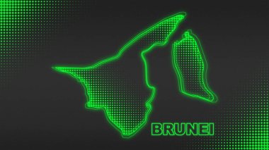 Neon Brunei Map Outline Futuristic Digital Glow Halftone Illustration