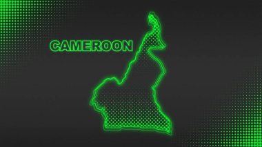 Neon Cameroon Map Outline Futuristic Digital Glow Halftone Illustration