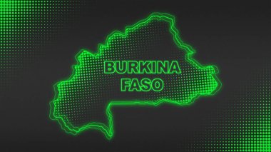 Neon Burkina Faso Map Outline Futuristic Digital Glow Halftone Illustration