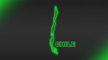 Neon Chile Map Outline Futuristic Digital Glow Halftone Illustration